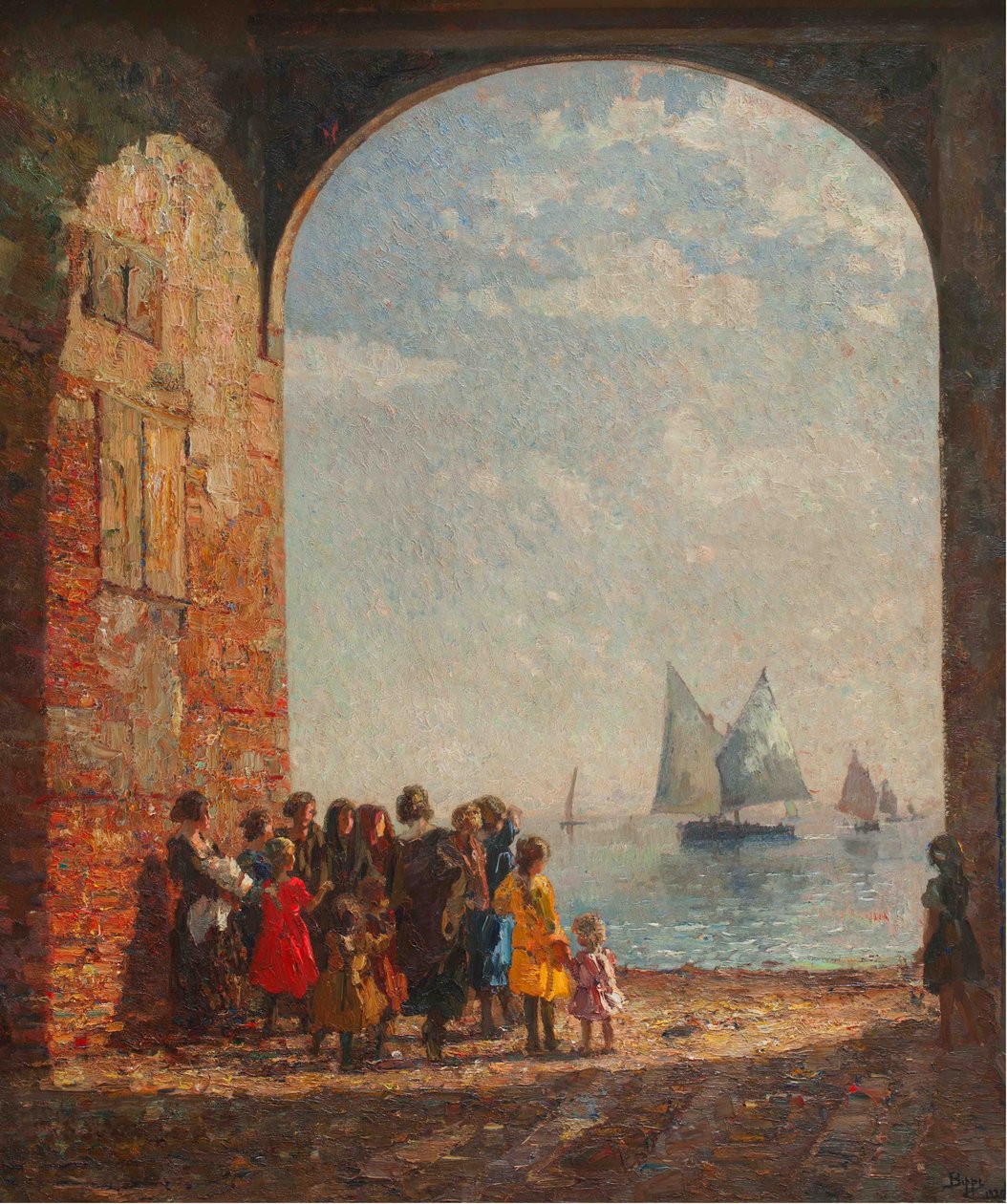 Tilbagelevering af fiskerbåde, ca. 1920. af Beppe Ciardi