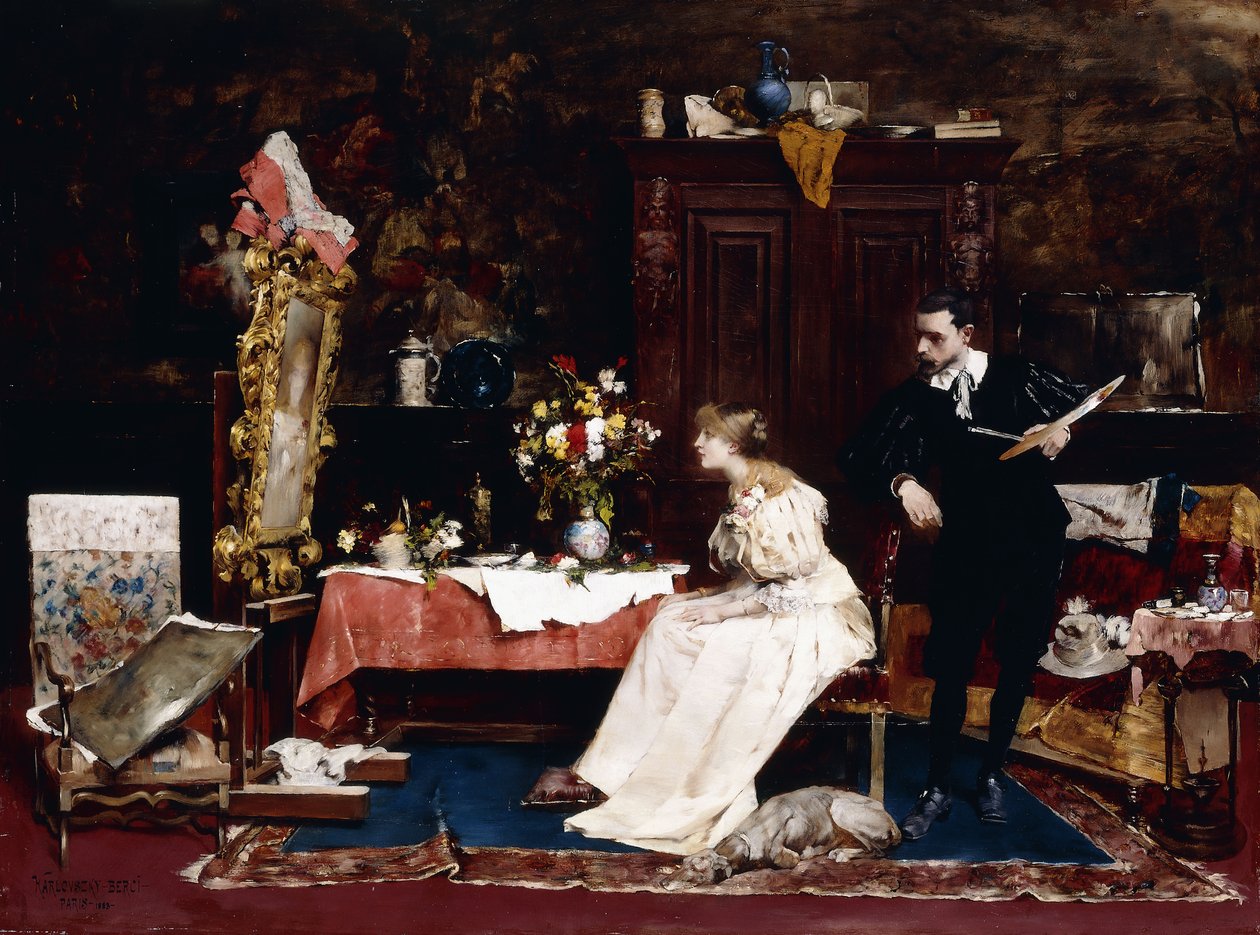 Præsenterer hendes portræt, 1883 af Berci de Karlovszkyn