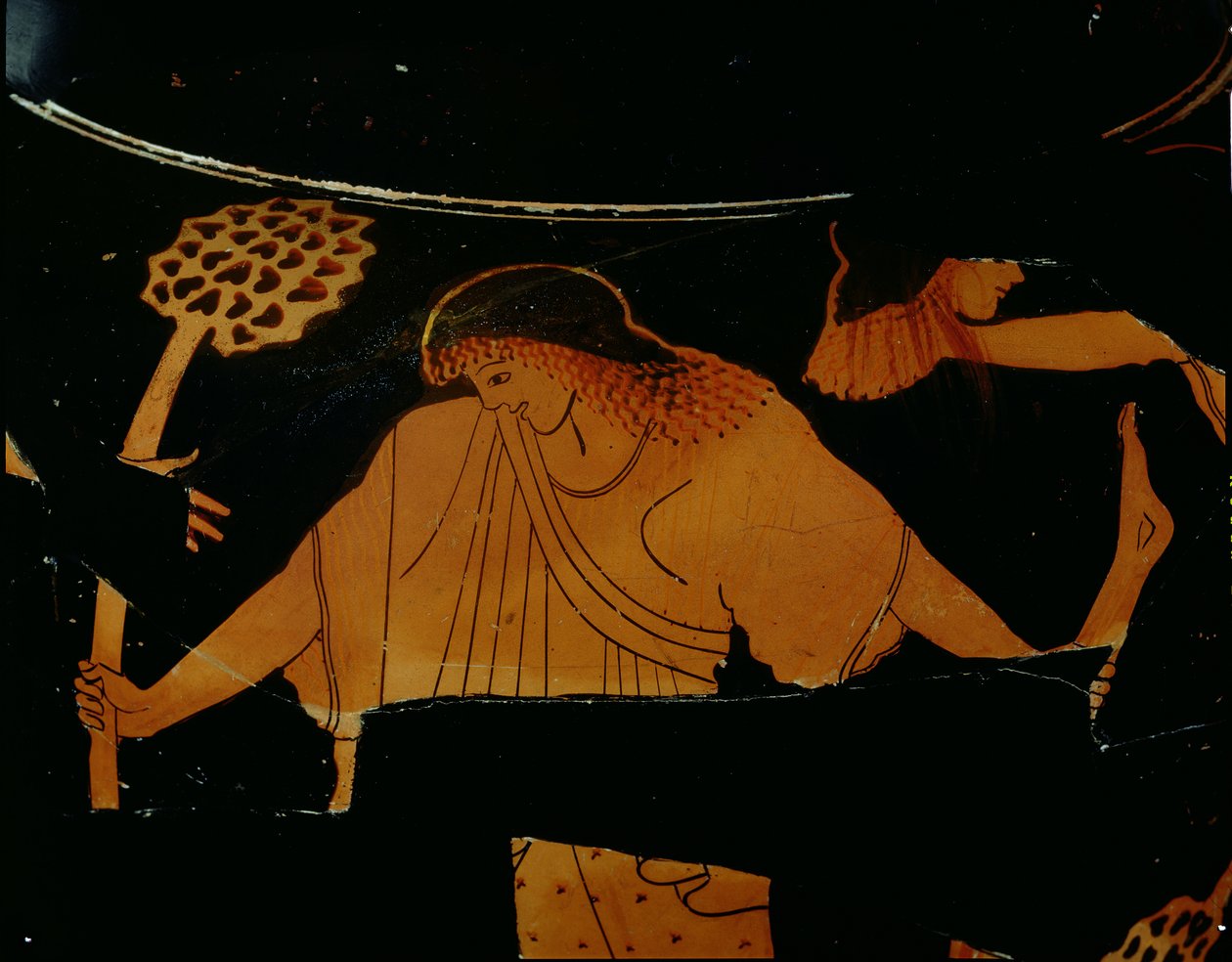 Attic rød-figur stamnos dekoreret med en scene af en maenade, der river Pentheus fra hinanden i et dionysisk offer, fundet ved Cerveteri, ca. 490-480 f.Kr. (keramik) af Berlin Painter