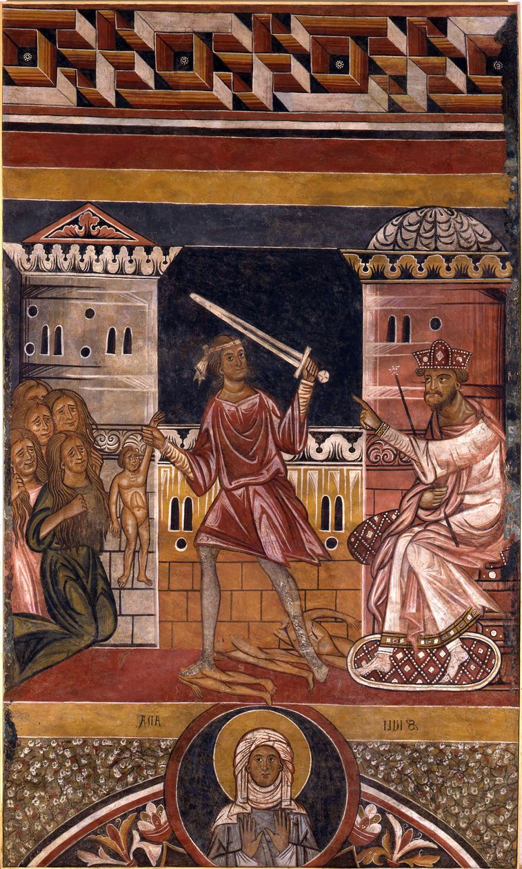 The Massacre of the Innocents par Berlinghieri, Berlinghiero (ca 1175-1235 / 42). Fresco, størrelse: 350x205, Basilica of Santo Stefano, Bologna af Berlinghiero (fl.1228 36) Berlinghieri