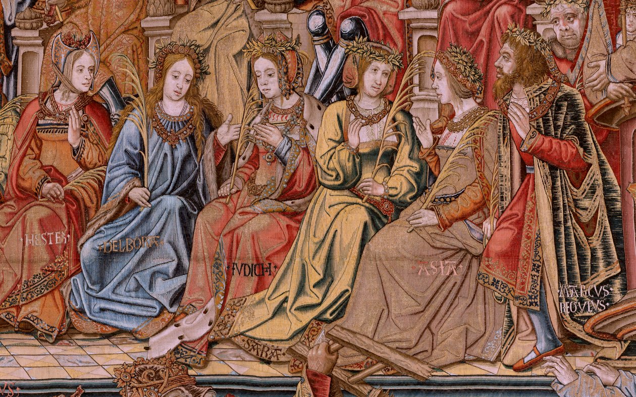 flamsk gobelin. Serien The Honours. Ære (El Honor). Andet gobelin i serien. Modeltegnere fra Bernard van Orleys og Jan Gossaerts kreds (Mabuse). Fremstilling Pieter van Aelst, Bruxelles. Ca 1550. Stof Guld, sølv, silke og uld. af Bernaert van (circle of) Orley