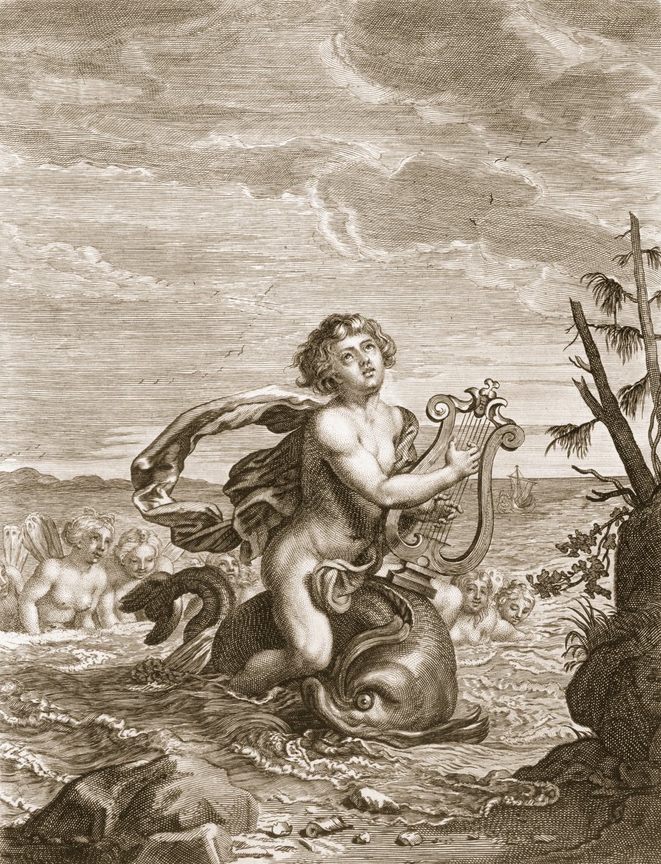 Arion bevaret af en delfin, 1731 af Bernard Picart
