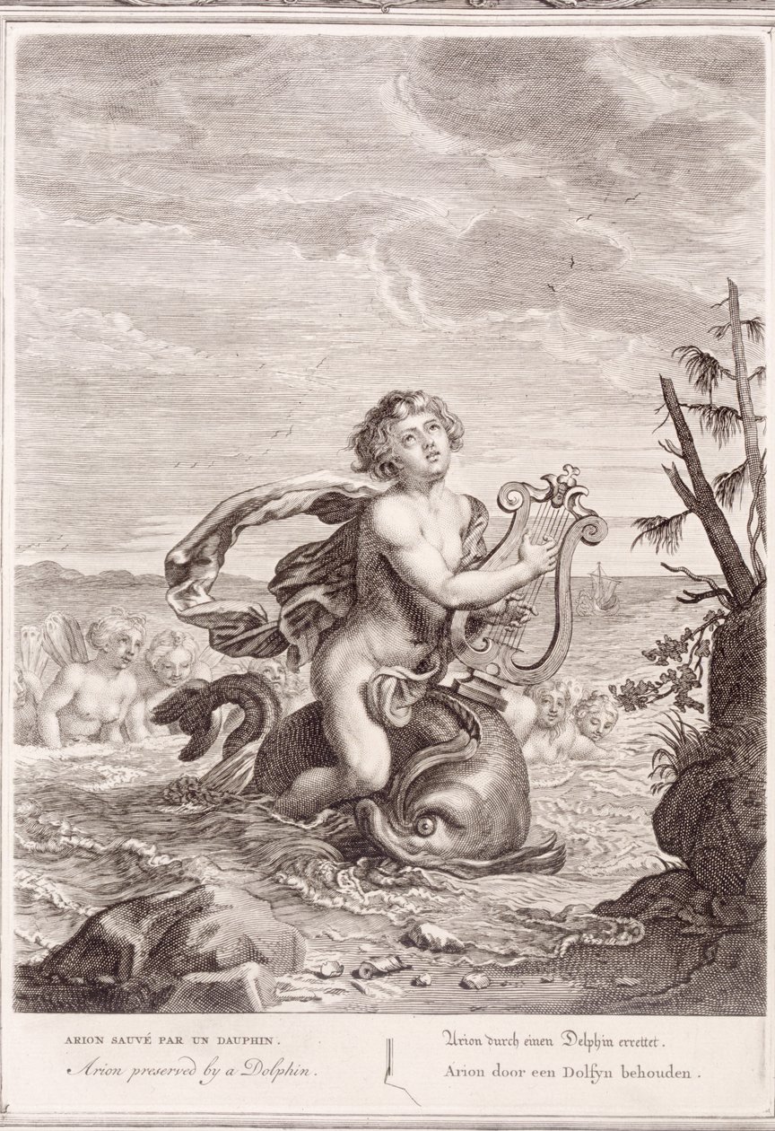 Arion bevaret af en delfin, 1731 af Bernard Picart