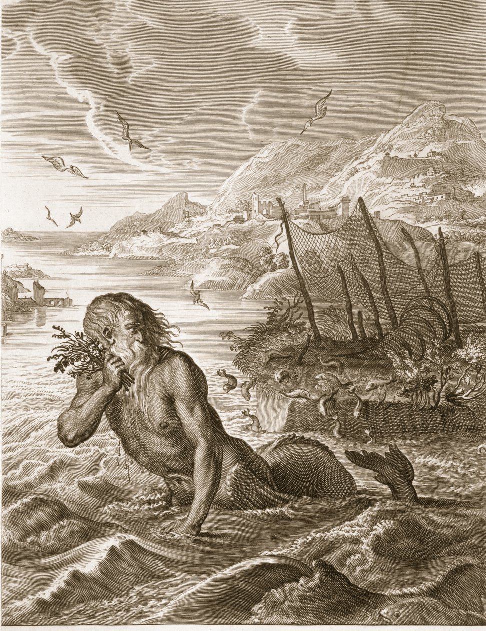 Glaucus forvandlet til en havgud, 1731 af Bernard Picart