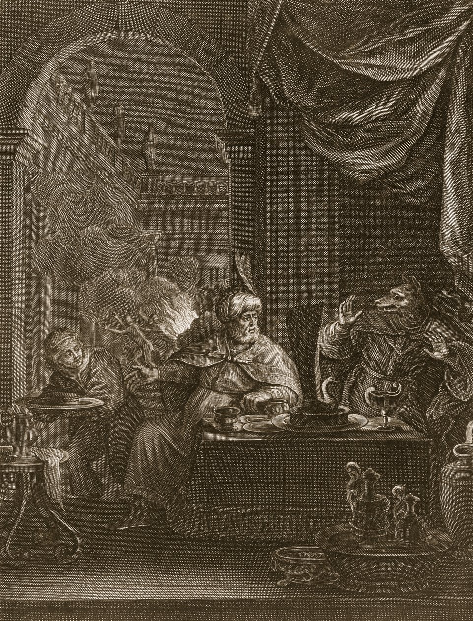 Lycaon omdannet til en ulv, 1731 af Bernard Picart