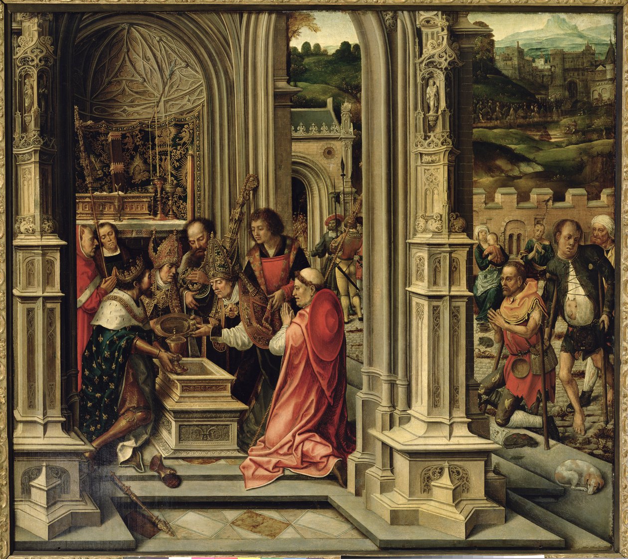 Karl den Store (742-814) Anbringelse af Kristi relikvier i kapellet i Aix-la-Chapelle af Bernard van Orley