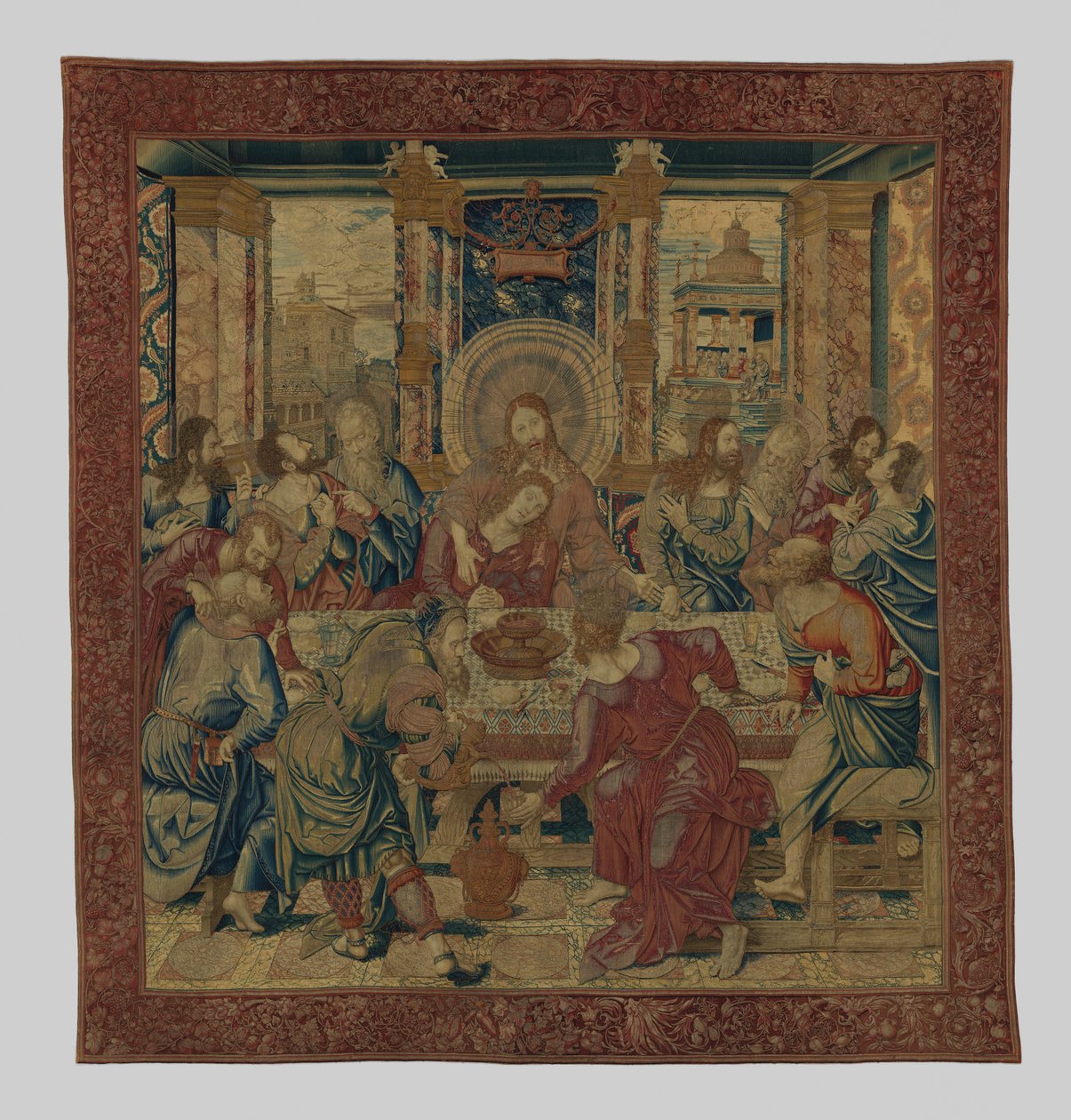 Den sidste nadver, ca. 1525-28 (uld, silke, sølvforgyldt tråd) af Bernard van after Orley