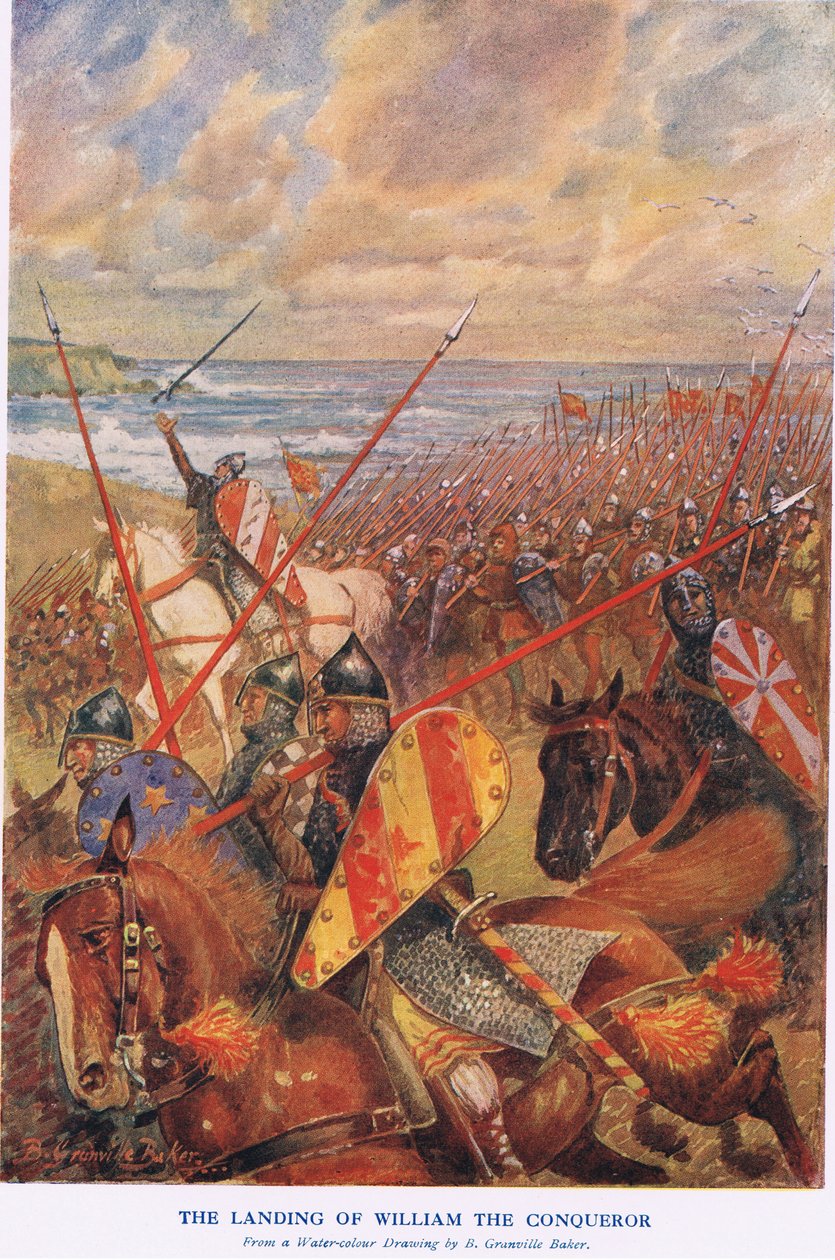 Vilhelm Erobrerens landgang (farvelitografi) af Bernard (after) Granville-Baker