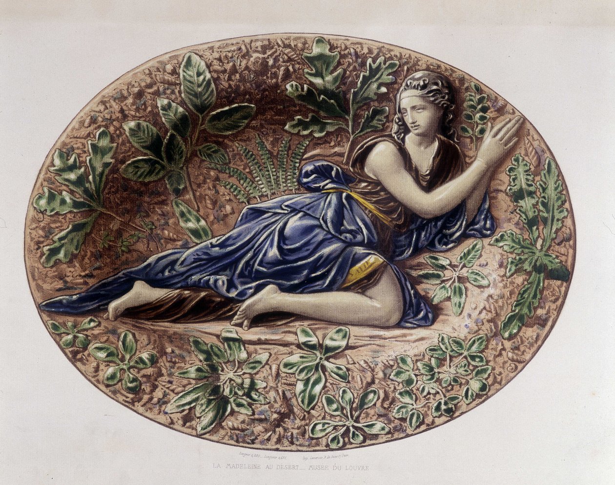 Madeleine i ørkenen - Keramisk fad, i "" The work of Bernard Palissy"" af C. Delange og C. Borneman, Paris af Bernard (after) Palissy