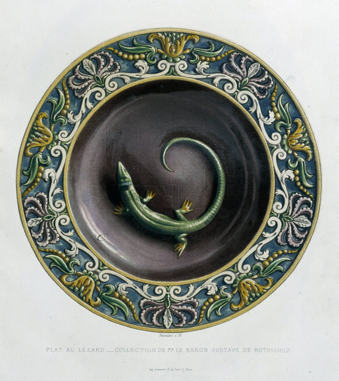 Plate au lizard - Plet céramique, i "" The work of Bernard Palissy"" af C. Delange og C. Borneman, Paris af Bernard (after) Palissy