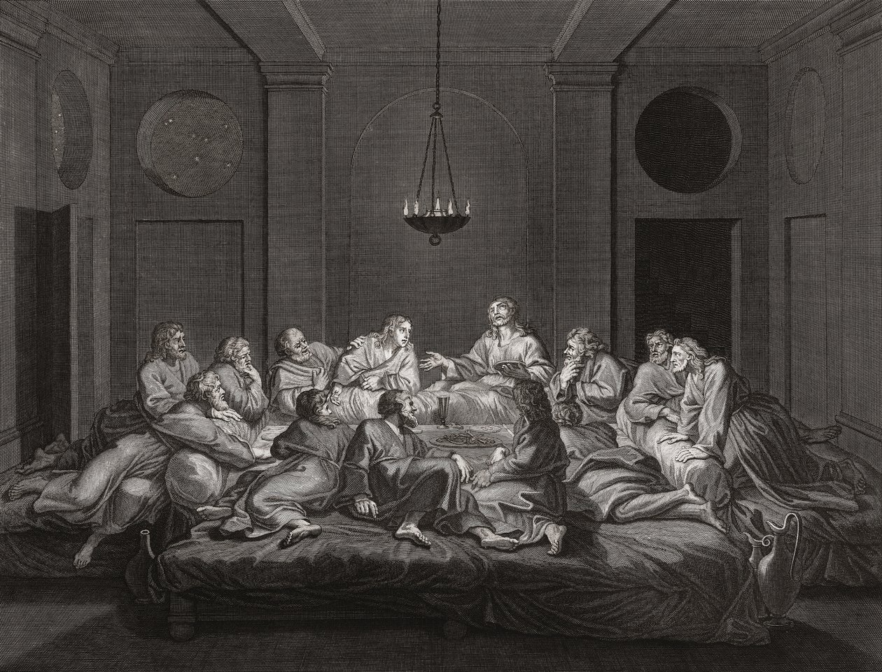 Jesus Kristus og apostlene ved den sidste nadver. (Print) af Bernard (after) Picart