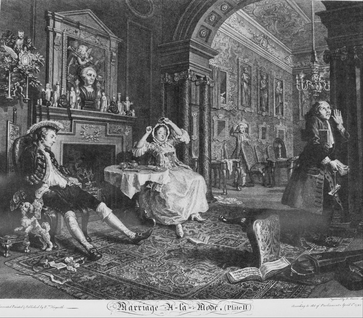 Ægteskab à la Mode, Plate 2, (Tidligt om morgenen) af Bernard Baron