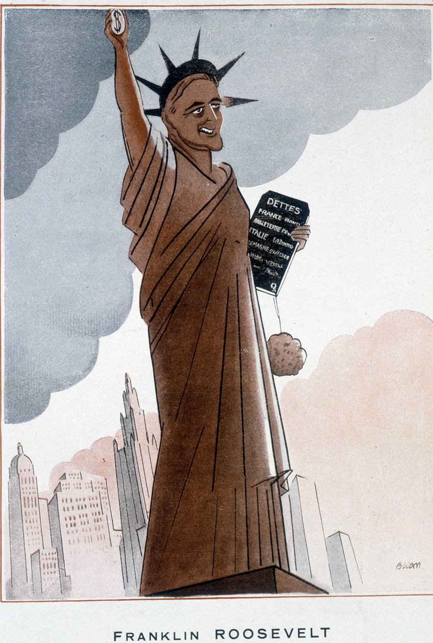 Tegneserie af Franklin Roosevelt i Frihedsgudinden - Illustration af Bernard Becan (Bernhard Kahn) (1890-1943) I "" Fantasio""" fra 01/12/1932 af Bernard Becan