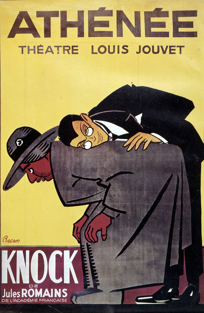 Plakat af "Knock" af Jules Romans på Theatre Louis Jouvet "Athenee", af Bernard Becan (Bernhard Kahn) (1890-1943) af Bernard Becan
