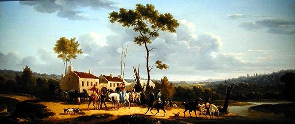 Rejsende til hest i et landskab (olie på lærred) af Bernard Edouard Swebach