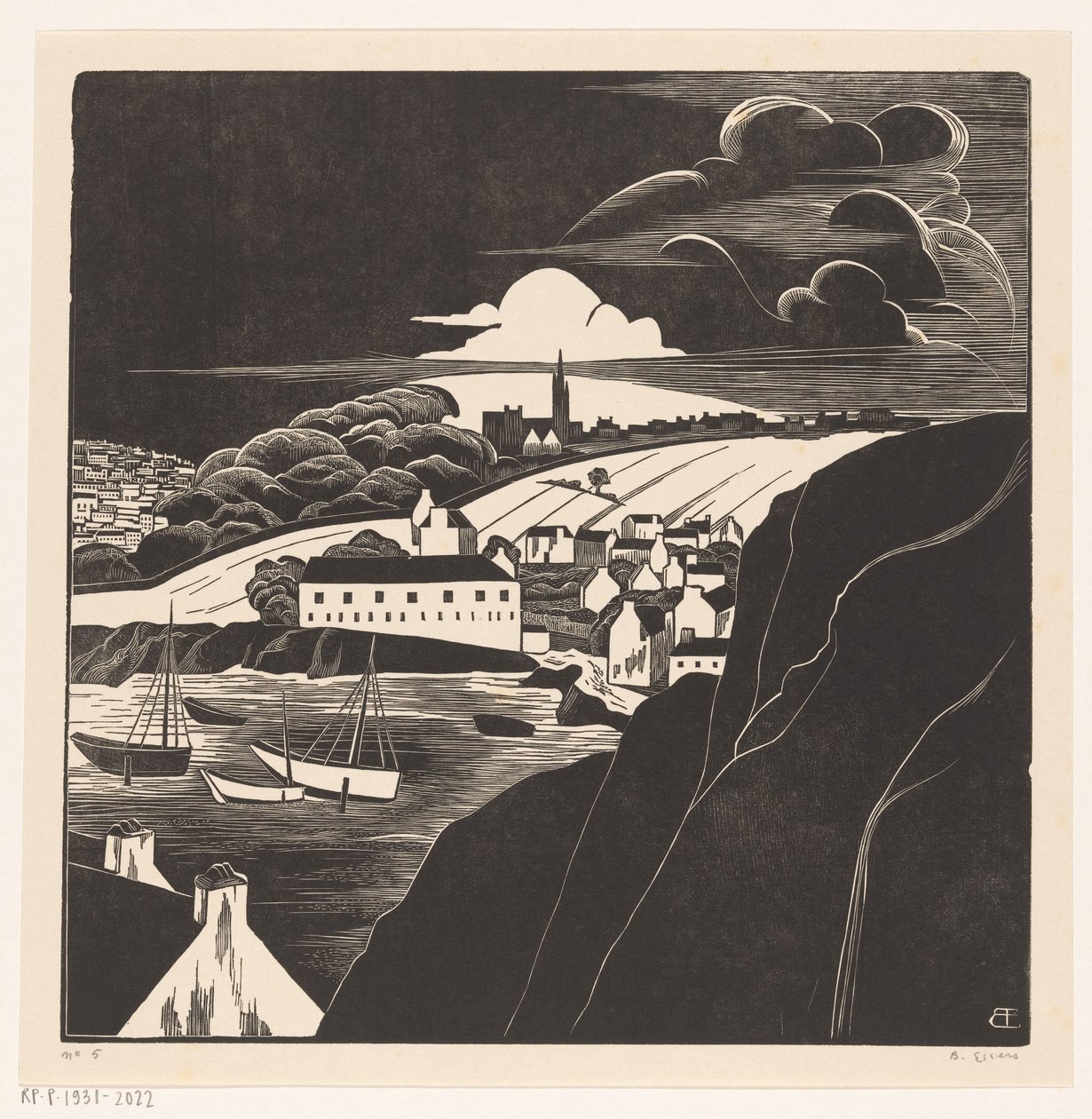 Havn ved lavvande (original titel på objektet) af Bernard Essers (signed by artist)