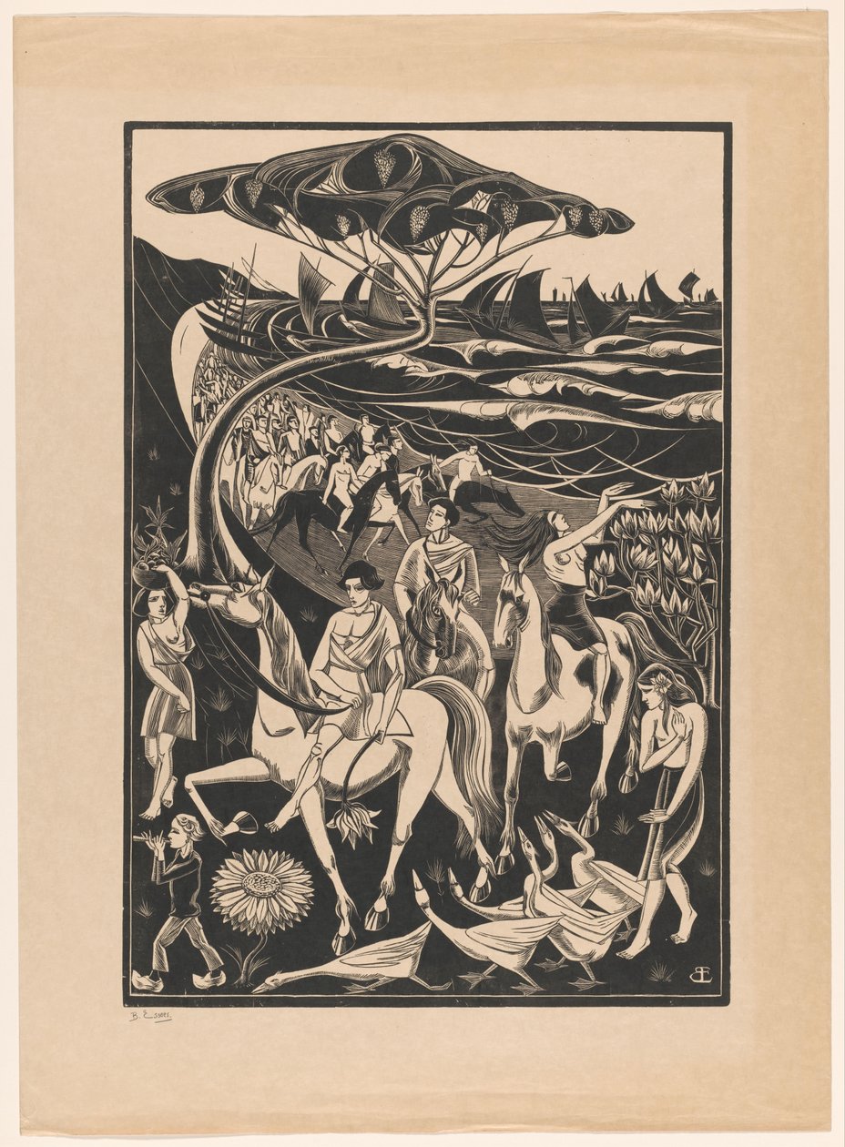 Parade af ryttere på stranden af Bernard Essers (signed by artist)