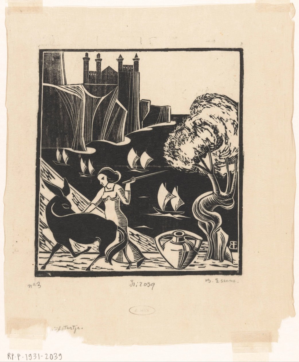 Kvinde kører et æsel af Bernard Essers (signed by artist)
