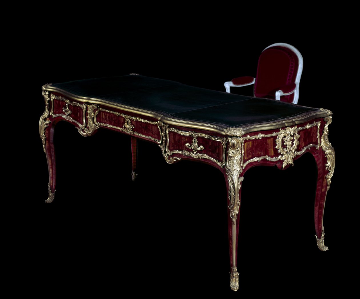 Møbler Louis XV: Dauphin-lejligheden på toppen af sort marokkansk, dekoreret med gyldne bronzer med slebet guld, indlagt træbase af Aramante lavet af BVRB (Bernard II Van Risen Burgh (efter 1696-1766))., Bibliotheque du Dauphin af Bernard II van Riesen Burgh