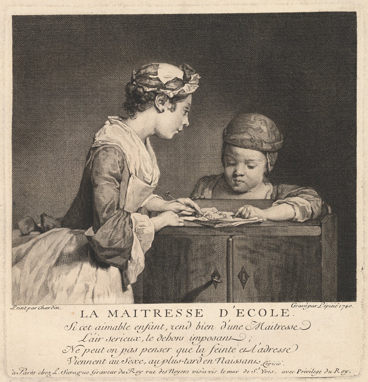 Skolelæreren af Bernard Lépicié after Jean Siméon Chardin