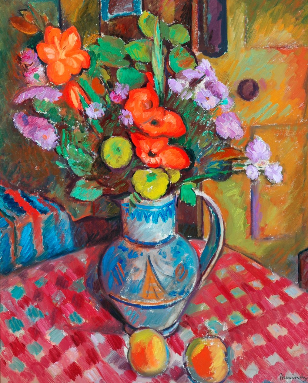 Blomster i en krukke (olie på lærred) af Bernard Meninsky
