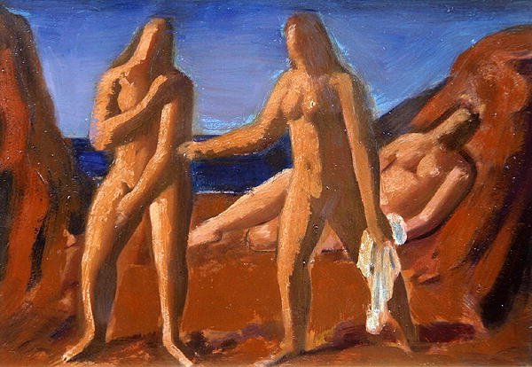 Gruppe af badende (olie om bord) af Bernard Meninsky