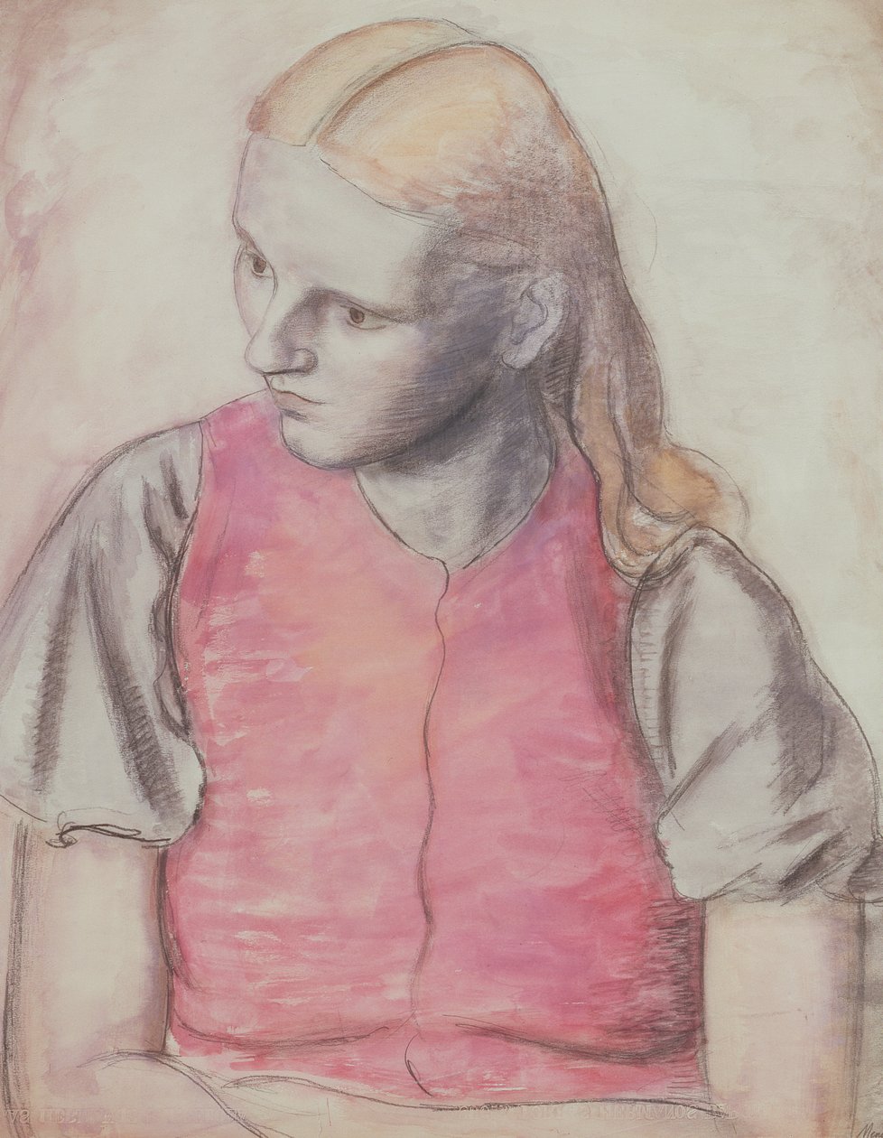 Portræt af kunstnerens kone, ca. 1926 (blyant og akvarel) af Bernard Meninsky