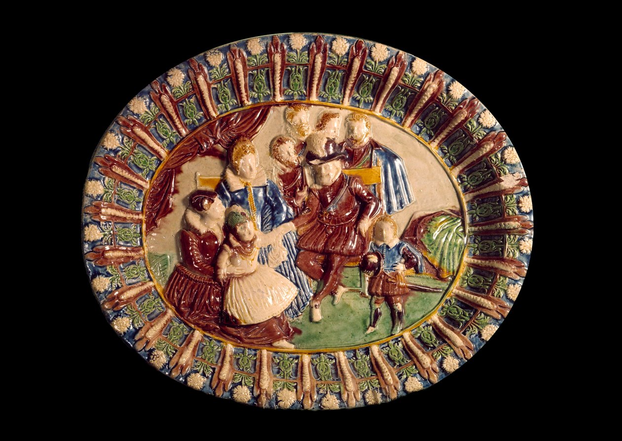 Fad, der repræsenterer Henri IV og hans familie. Keramik i glaseret jord af Bernard Palissy (1510-1589) af Bernard Palissy