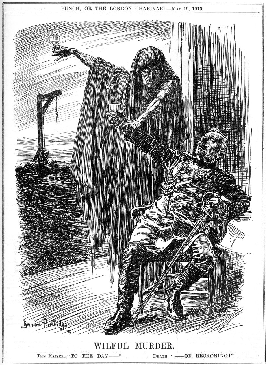 Punch tegneserie om Lusitanias forlis, 1915 af Bernard Partridge