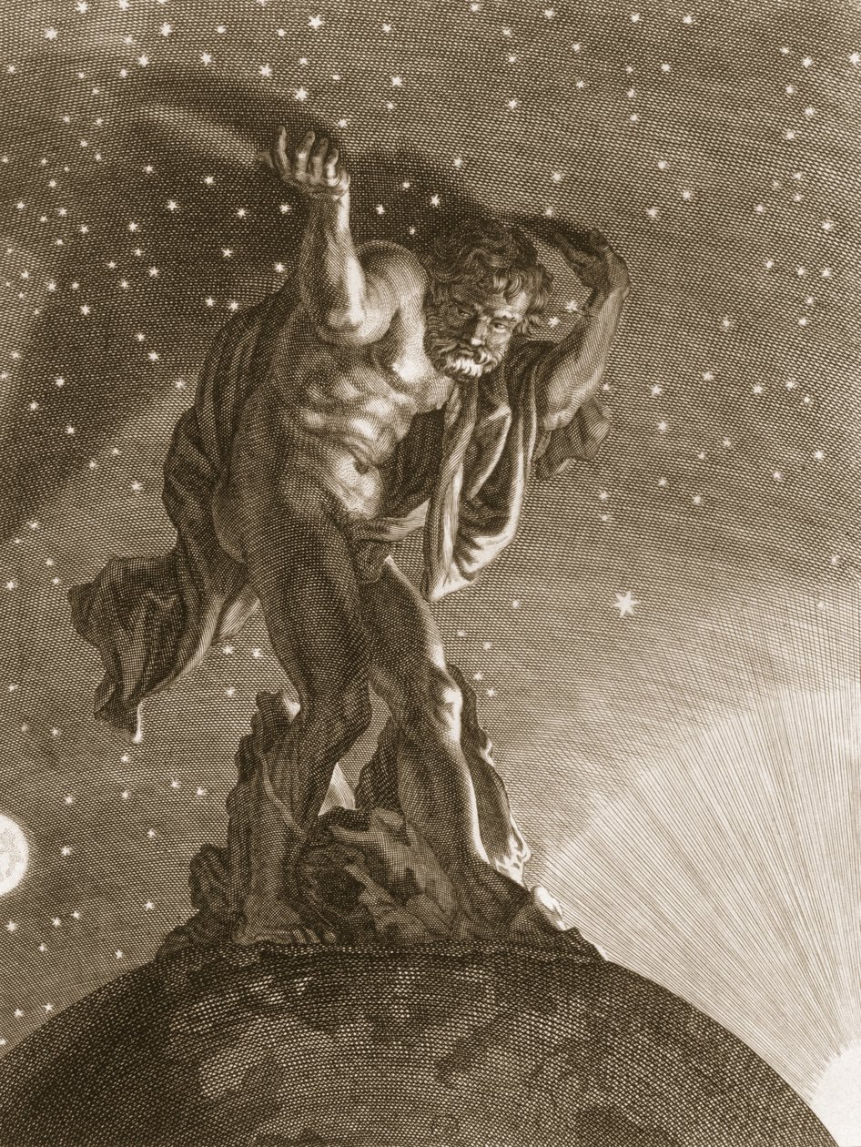 Atlas støtter himlen på sine skuldre, 1731 af Bernard Picart