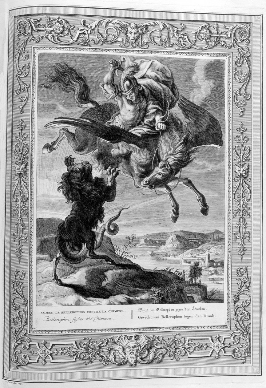 Bellerophon bekæmper kimæren, 1733 af Bernard Picart
