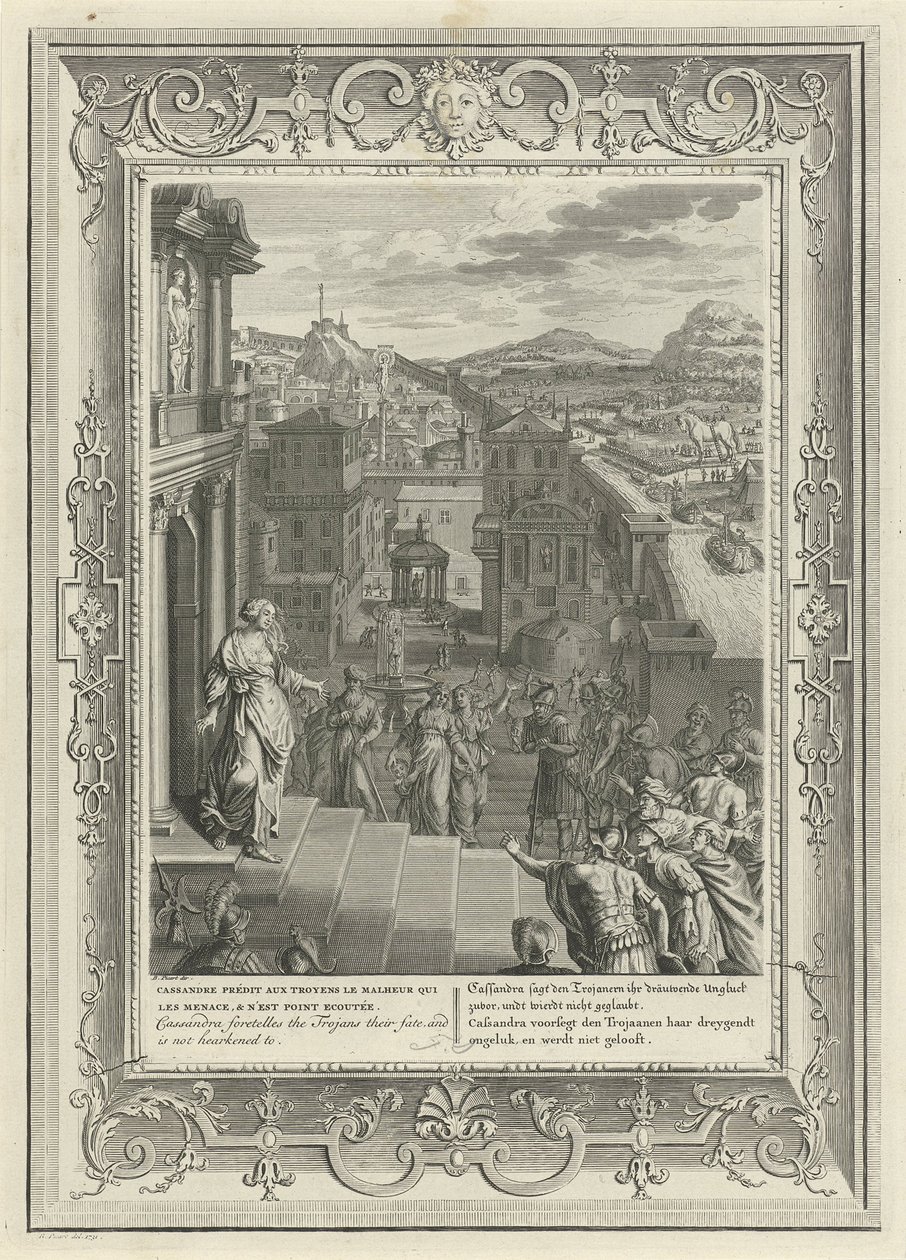 Cassandra forudsiger Trojas undergang, 1731 af Bernard Picart
