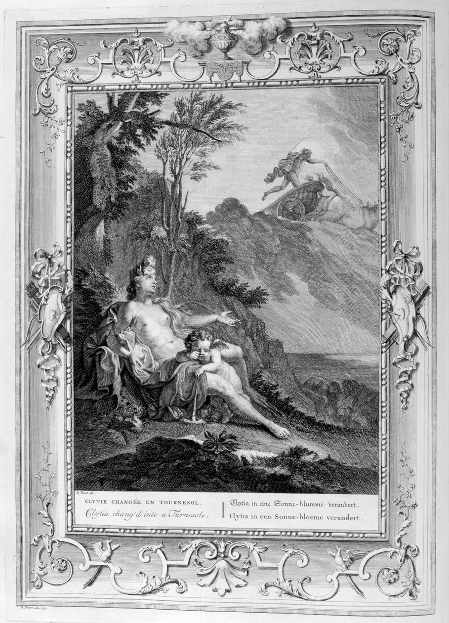 Clytia forvandlet til en drejesål, 1733 af Bernard Picart