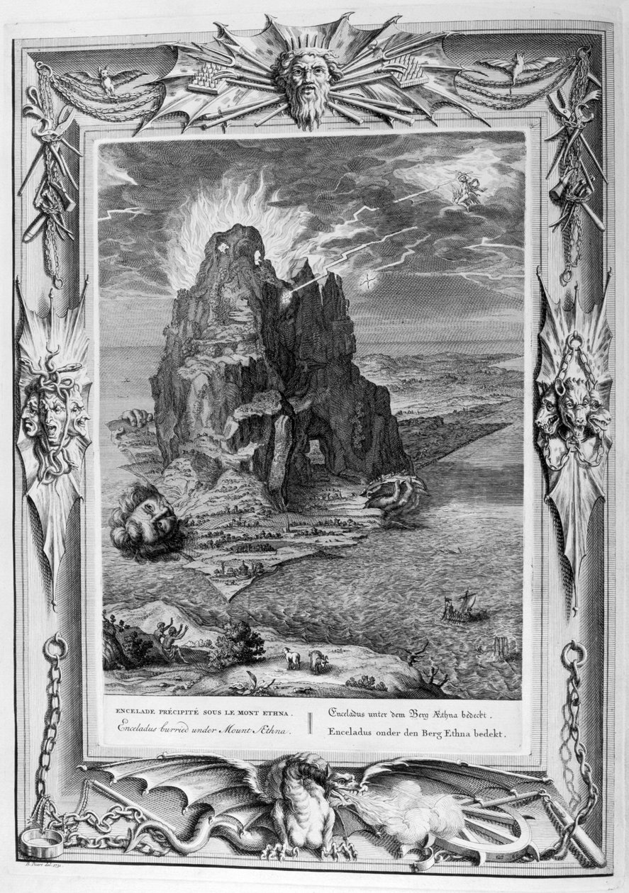 Encecladus i kamp ved Etna (gravering) af Bernard Picart