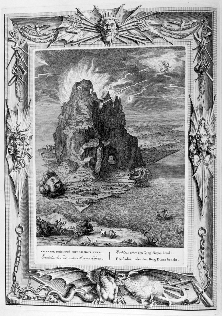 Enceladus begravet under Etna, 1733 af Bernard Picart