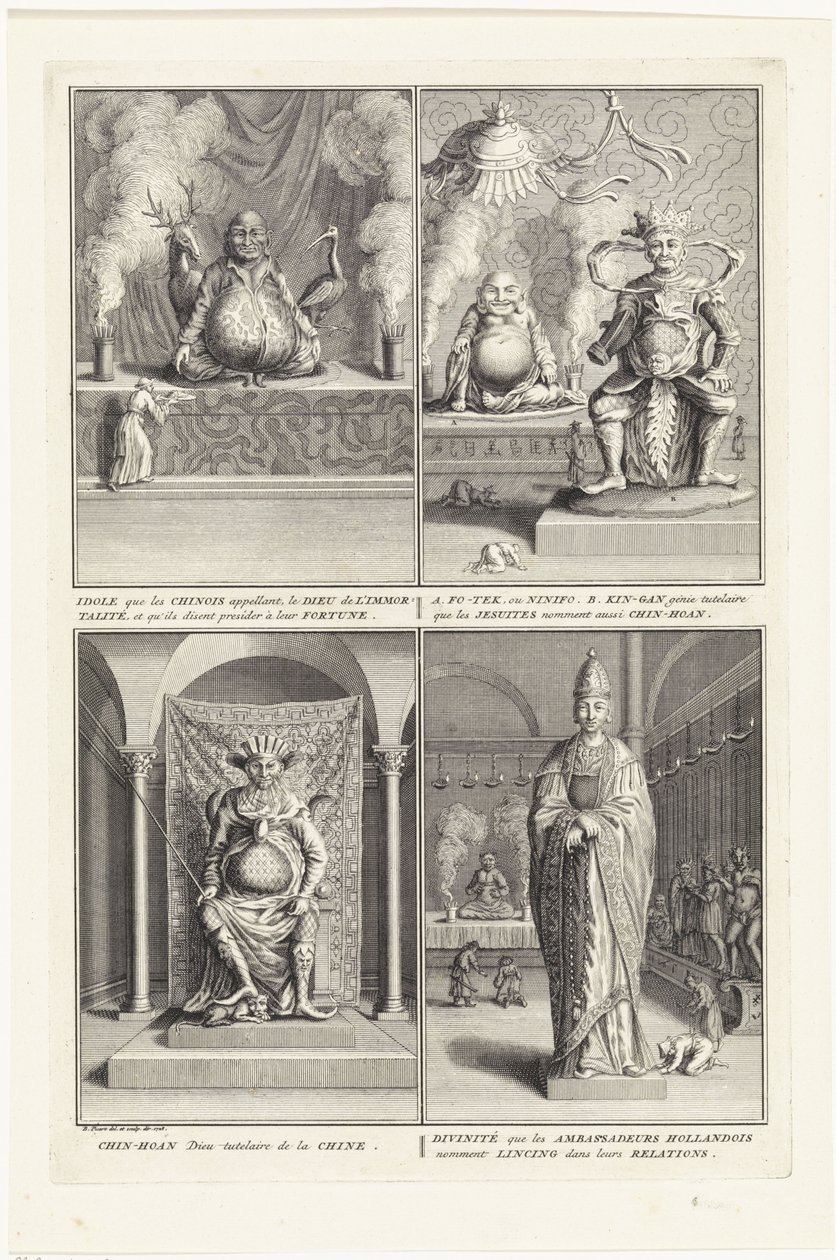 Fire kinesiske guder, 1728 af Bernard Picart