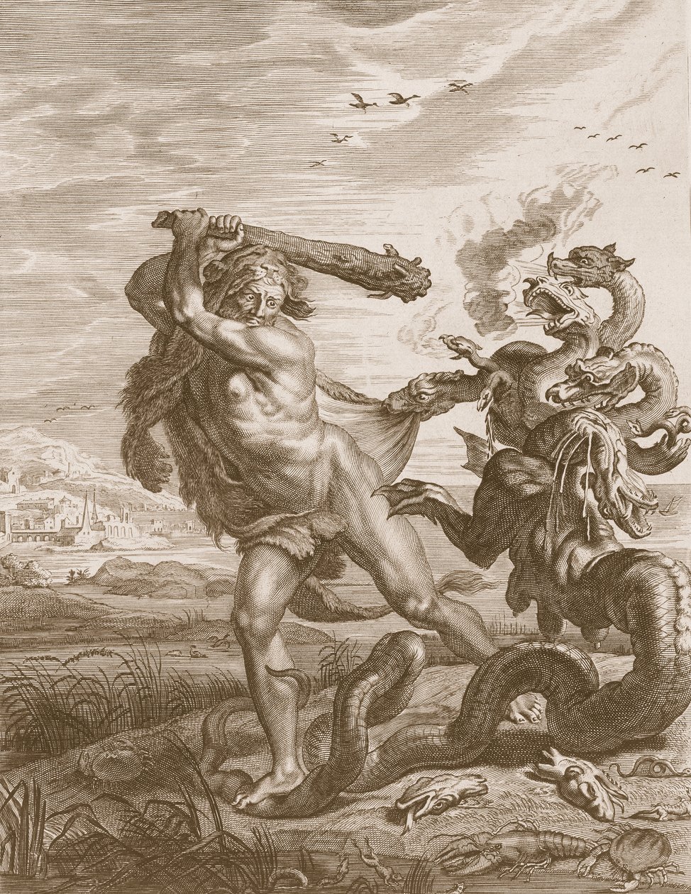 Hercules bekæmper den lerniske hydra, 1731 af Bernard Picart