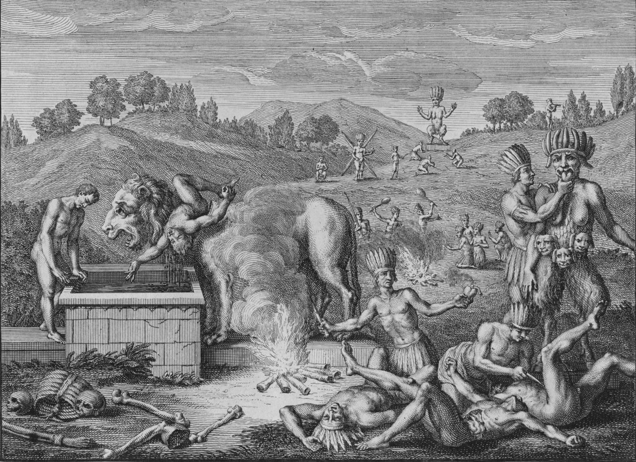 Idols of Tabasco, 1723. af Bernard Picart