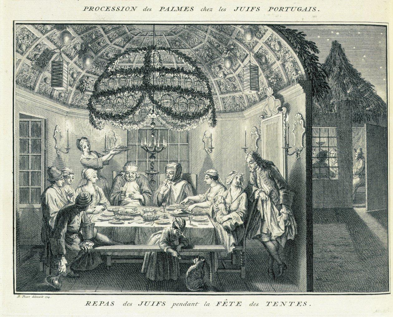 Jødisk måltid under løvhyttefesten, illustration fra 
