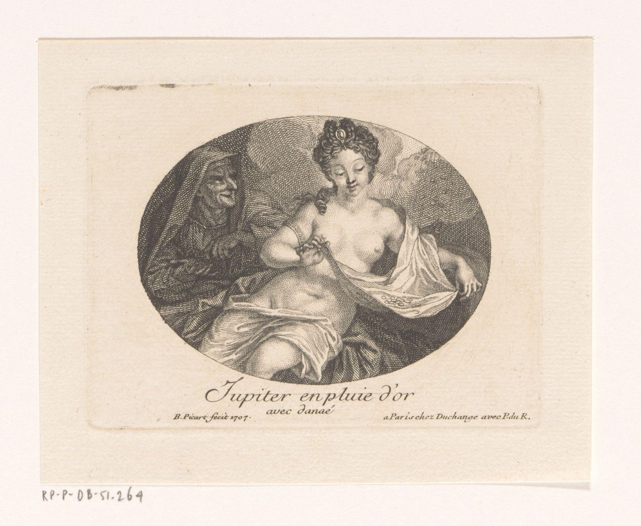 Jupiter i Danae Jupiter i gylden regn med danaé (titel på objekt) af Bernard Picart