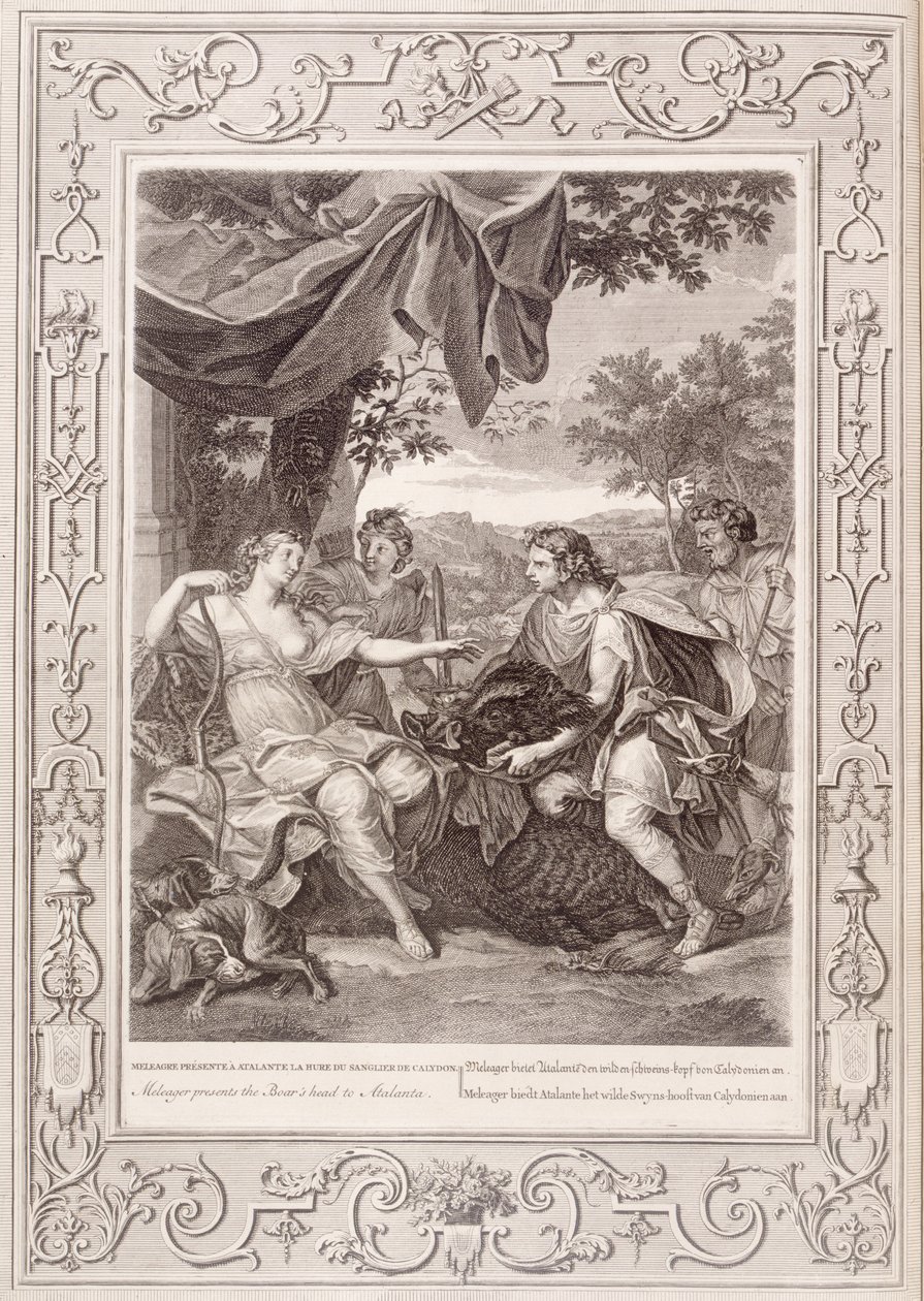 Meleager præsenterer vildsvinehovedet for Atalanta, 1731 af Bernard Picart