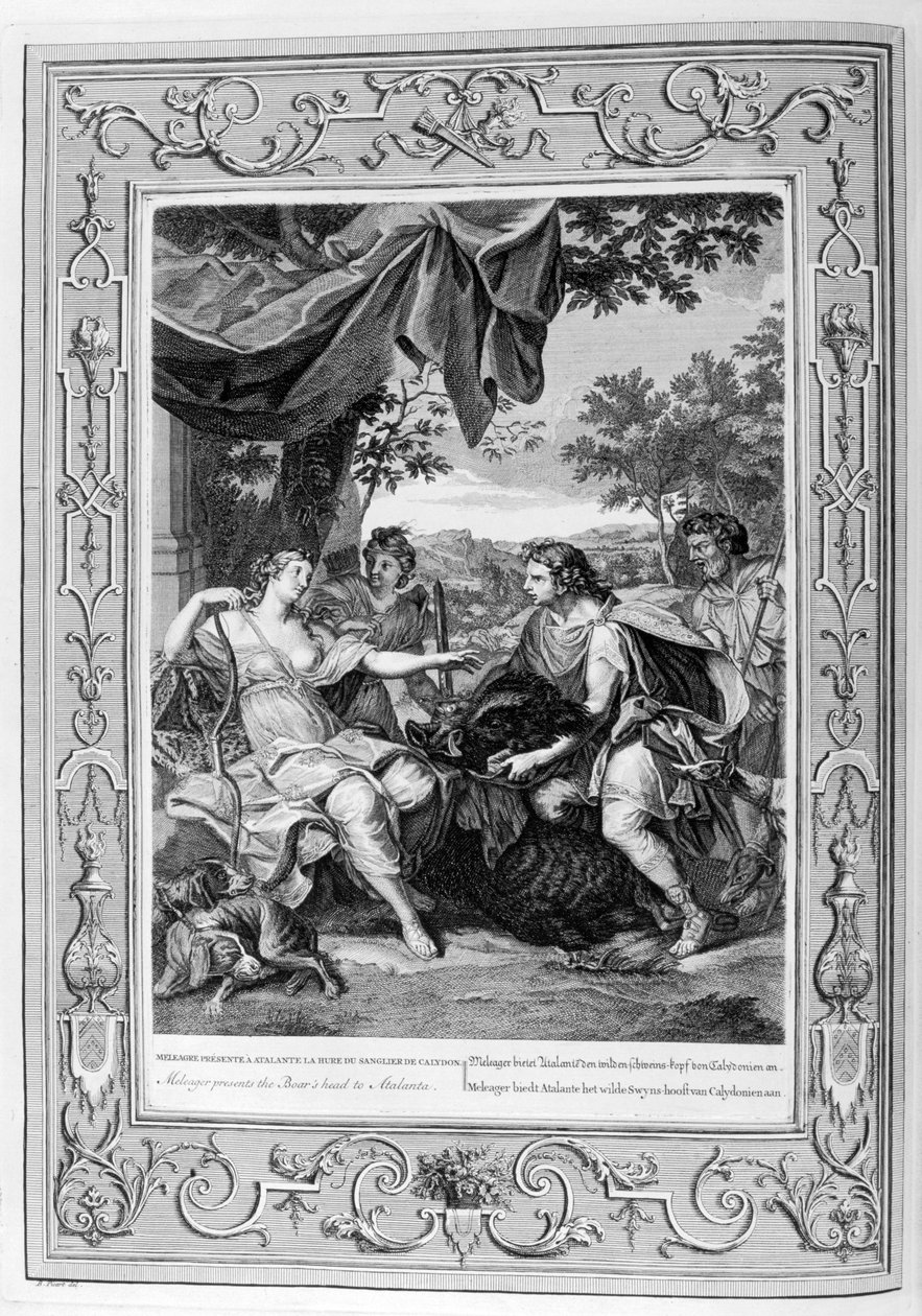 Meleager præsenterer ornehovedet til Atalanta, 1733 af Bernard Picart