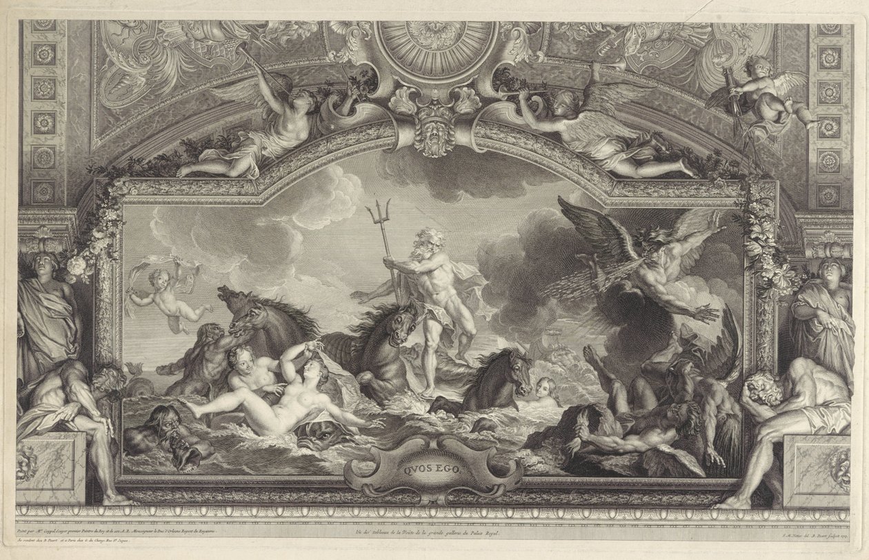 Neptun beroliger bølgerne Quos Ego (titel på objekt) af Bernard Picart