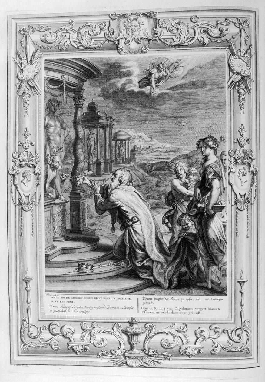 Oenus King of Calydon ofrer et offer til guderne (gravering) af Bernard Picart