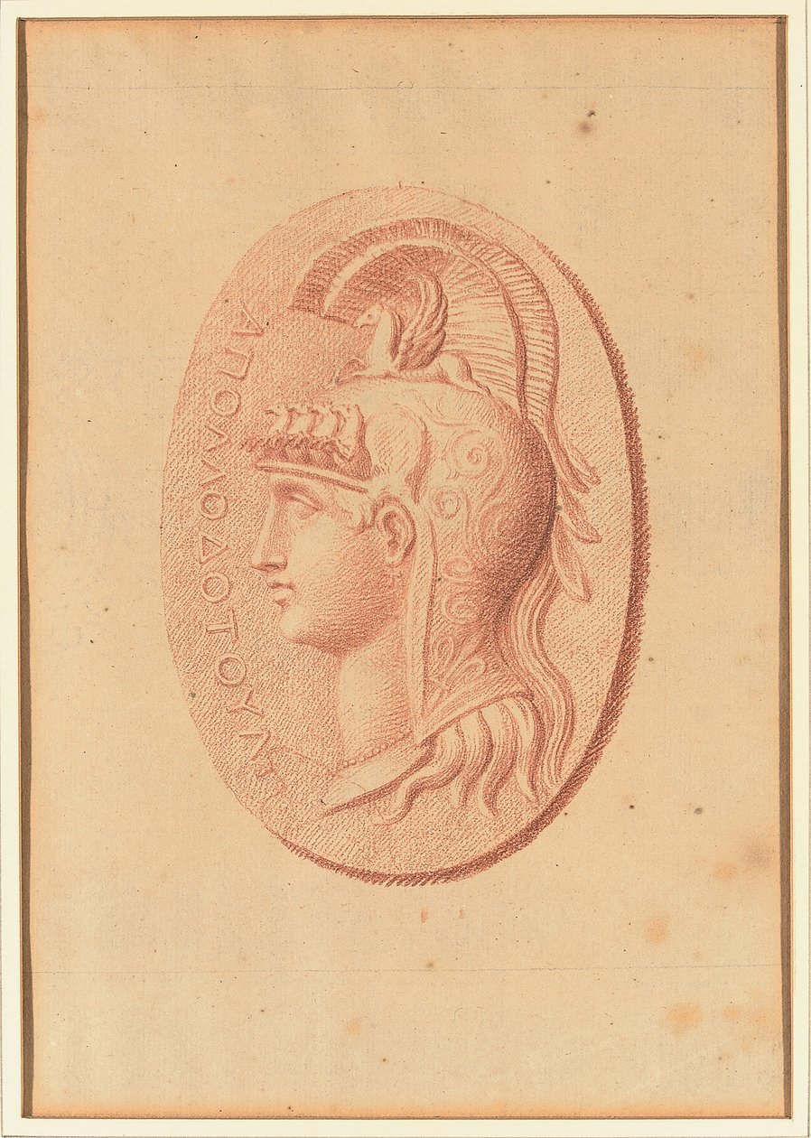 En af fire undersøgelser efter cameos, tre med klassiske profilportrætter og en med et fragmentarisk relief af Amor og to løver, der tegner en vogn (rødt kridt på papir) af Bernard Picart