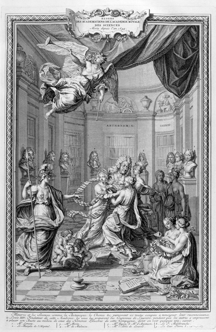 Praise of Academiciens of the Royal Academy of Science... 1728 af Bernard Picart