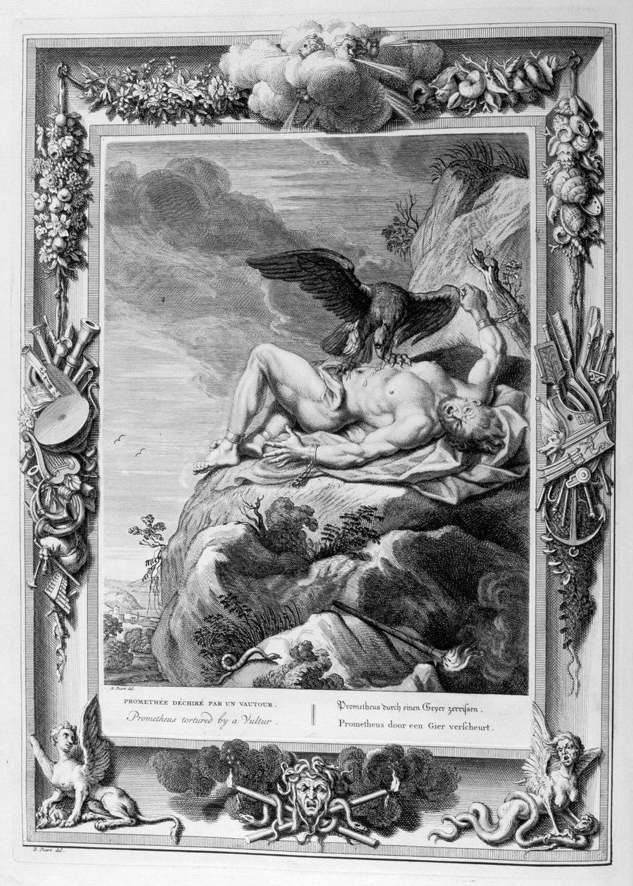 Prometheus tortureret af en grib, 1733 af Bernard Picart