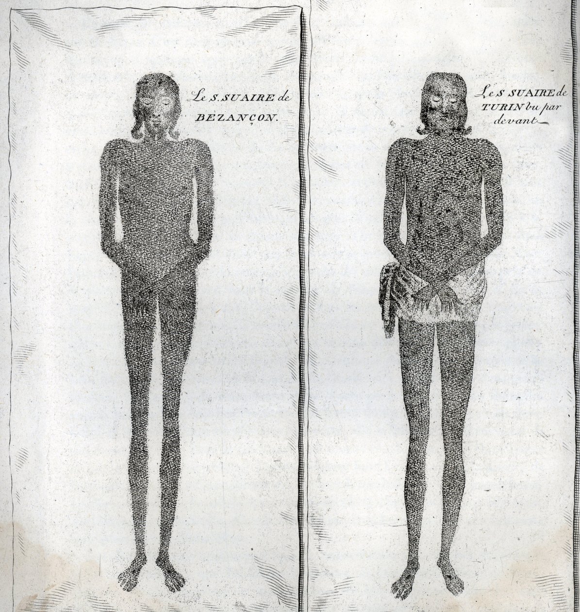 Repræsentation af Ligklædet af Besancon og Ligklædet af Torino Gravering fra "Illustration af religiøse ceremonier og skikke for alle verdens folk" af Bernard Picart (1723-1743) 1819 Privat samling af Bernard Picart