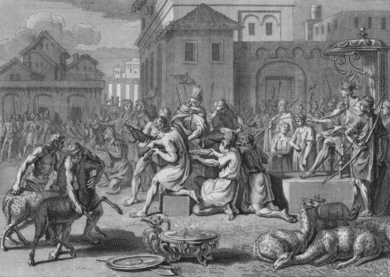 Offer af et sort lam, dagen for den store solfestival, 1723. af Bernard Picart