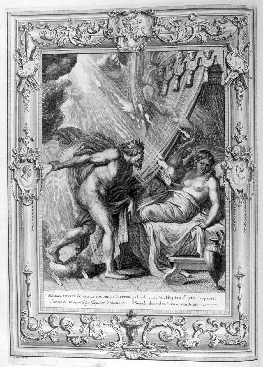 Semele fortæret af Zeus ild (gravering) af Bernard Picart